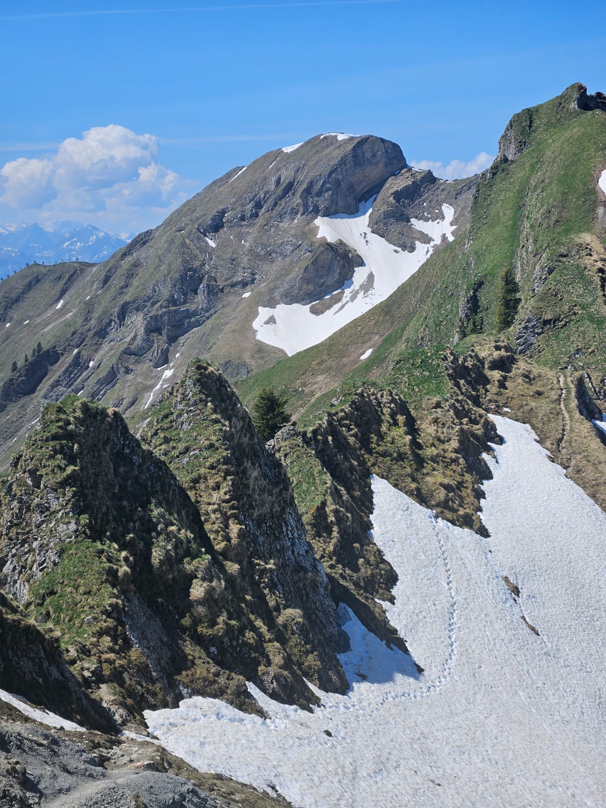 Ein steiles Schneecouloir am letzten Anstieg, die Art von hartem Névé, die uns umkehren liess